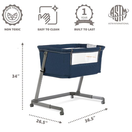 Dream On Me Waves 3-in-1 Baby Bassinet, Bedside Sleeper and -Playard, Seven Adjustable Height Position, Lightweight and Portable Bedside Bassinet, JPMA Certified Crib