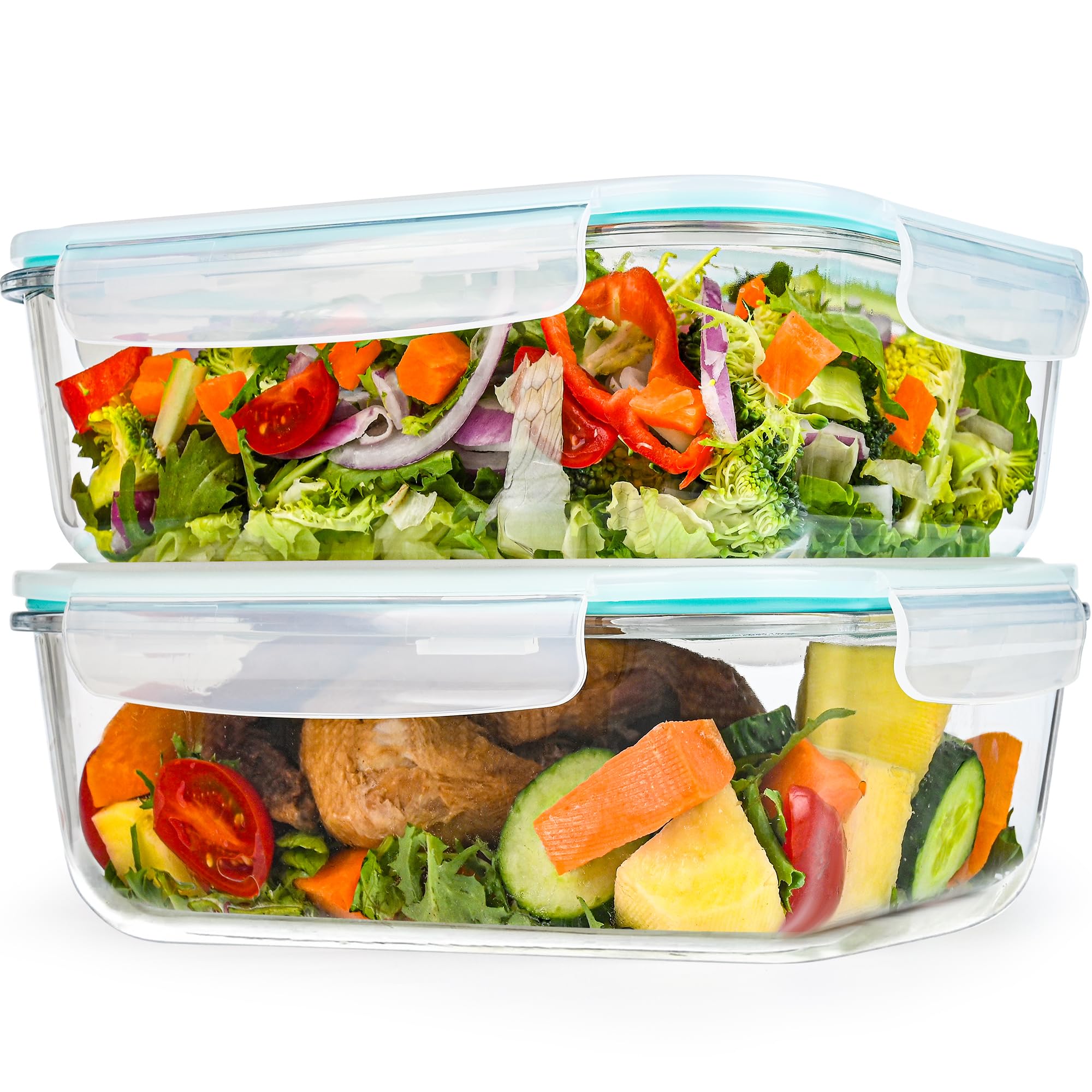 GEHE 9.8 Cup / 78 Oz Large Glass Food Storage Containers with Lids, 2 Pack Glass Meal Prep Containers Set with Airtight Locking Lids - Storing Food, Baking, Leakproof, Freezer, Microwave & Oven Safe