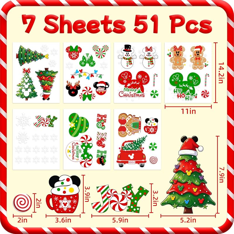 Christmas Window Clings, 7 Sheets – Static Decals for Glass Surfaces (14.17 x 11.02 in each)