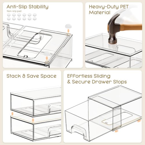 Criusia Stackable Storage Drawers - 3 Pack Clear Acrylic Makeup Organizer for Vanity & Bathroom