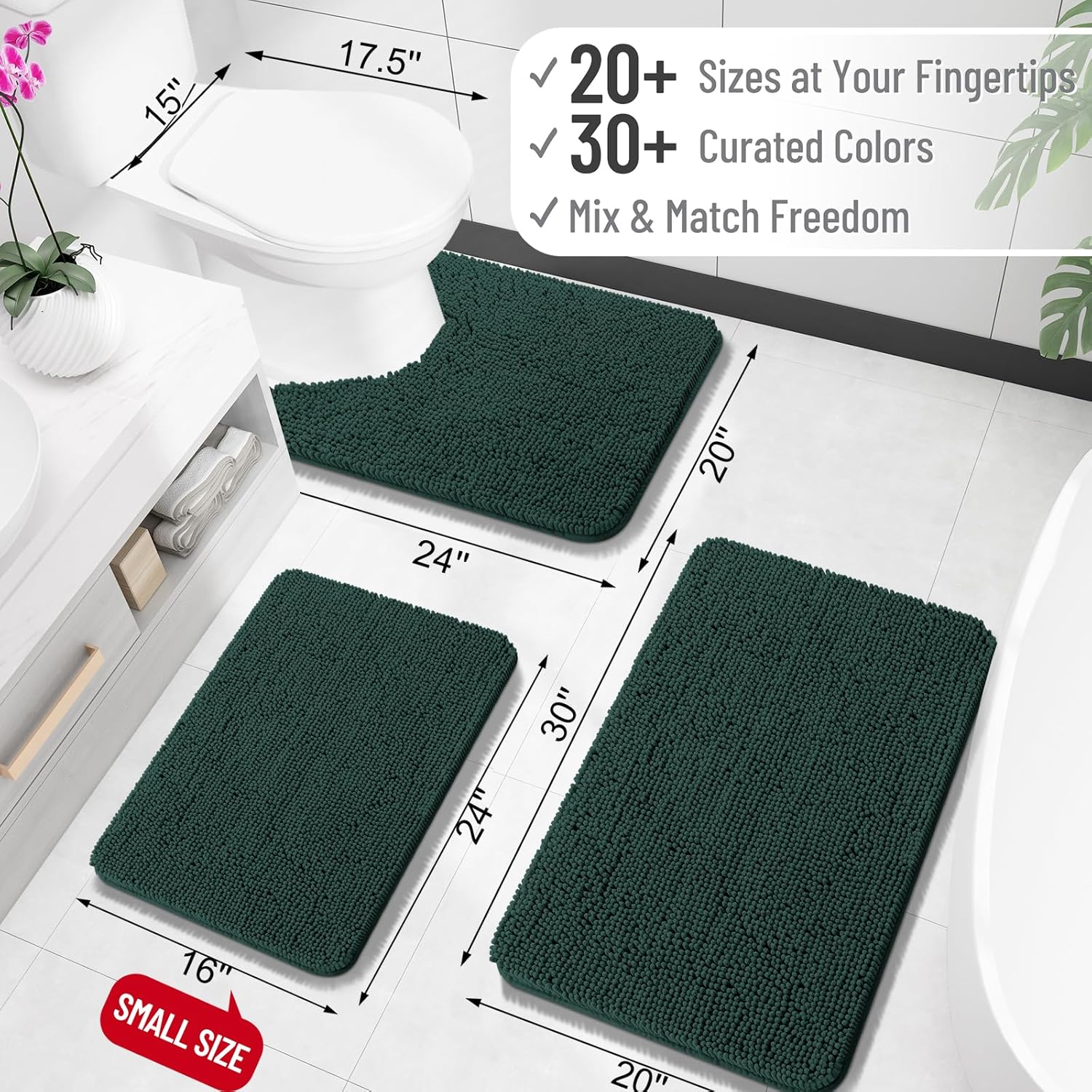 OLANLY Chenille Bath Rugs - Extra Soft & Absorbent | Quick Dry, Machine Washable, 35x24, Blackish Green