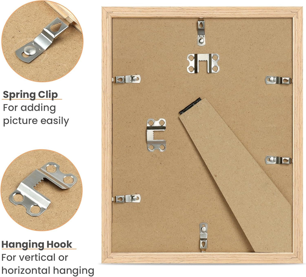Upsimples 8.5x11 Picture Frame - Natural Solid Wood Design for Wall or Tabletop Display, 1 Pack