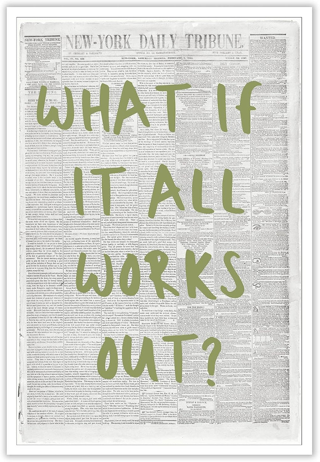Vintage Black And White New York Newspaper Canvas Wall Art - Inspirational Quotes Poster | 8x10in Unframed