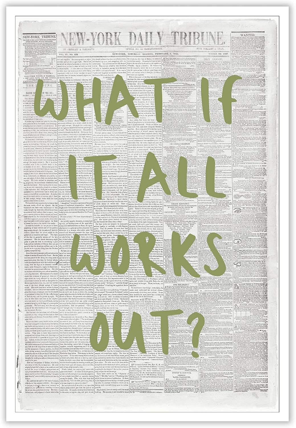 Vintage Black And White New York Newspaper Canvas Wall Art - Inspirational Quotes Poster | 8x10in Unframed