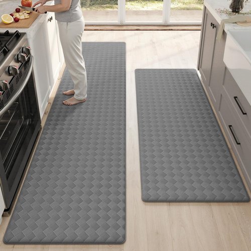 Color&Geometry Extra Wide Kitchen Mats Set 24x59+24x94, Anti Fatigue Cushioned Floor Mat, Waterproof Easy Clean Non Slip Runner for Sink Comfort Standing,Grey