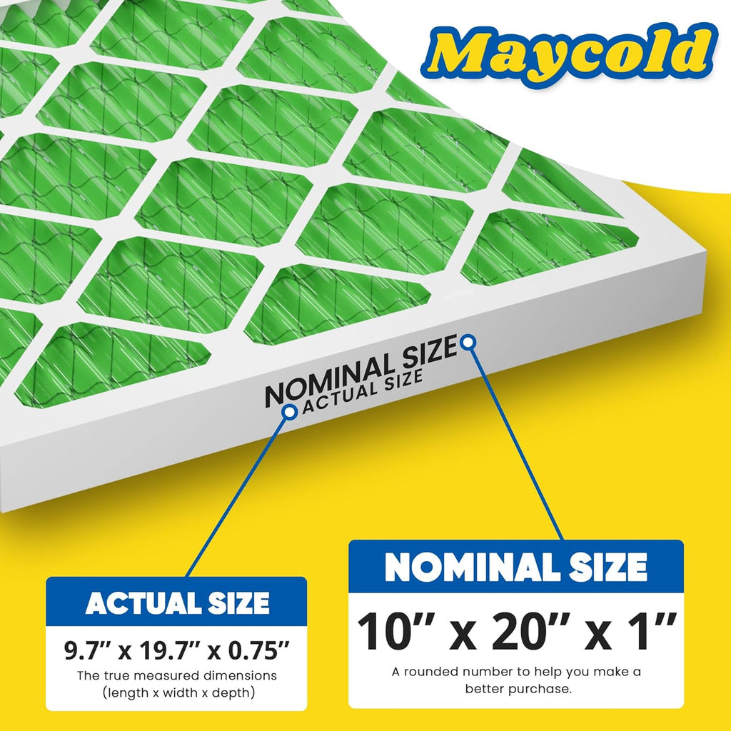 Maycold MERV 13 Air Filter - High-Efficiency Pleated AC & Furnace Filters | 10x20x1 Size (6-Pack)