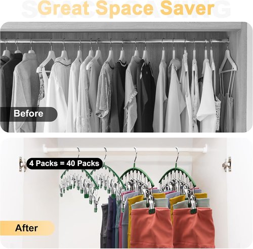 Legging Organizer by [Brand Name] - Space-Saving Metal Yoga Pants Hangers | 4 Pack with 10 Clips for 40 Leggings, Green