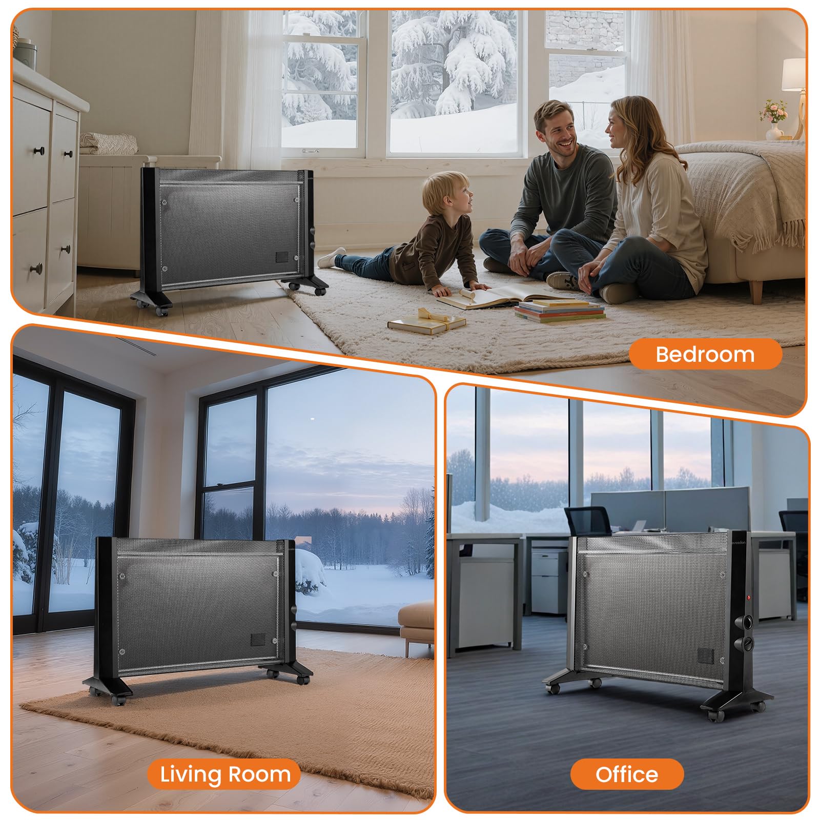 Space Heater for Indoor Use Large Room, 1500W Infrared Electric Room Heater for Bedroom Office, Overheating & Tip-Over Protection