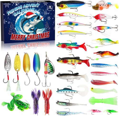Advent Calendar Fishing Lures Kit - 24 Days Countdown Gift for Men, Teens & Fisher Enthusiasts