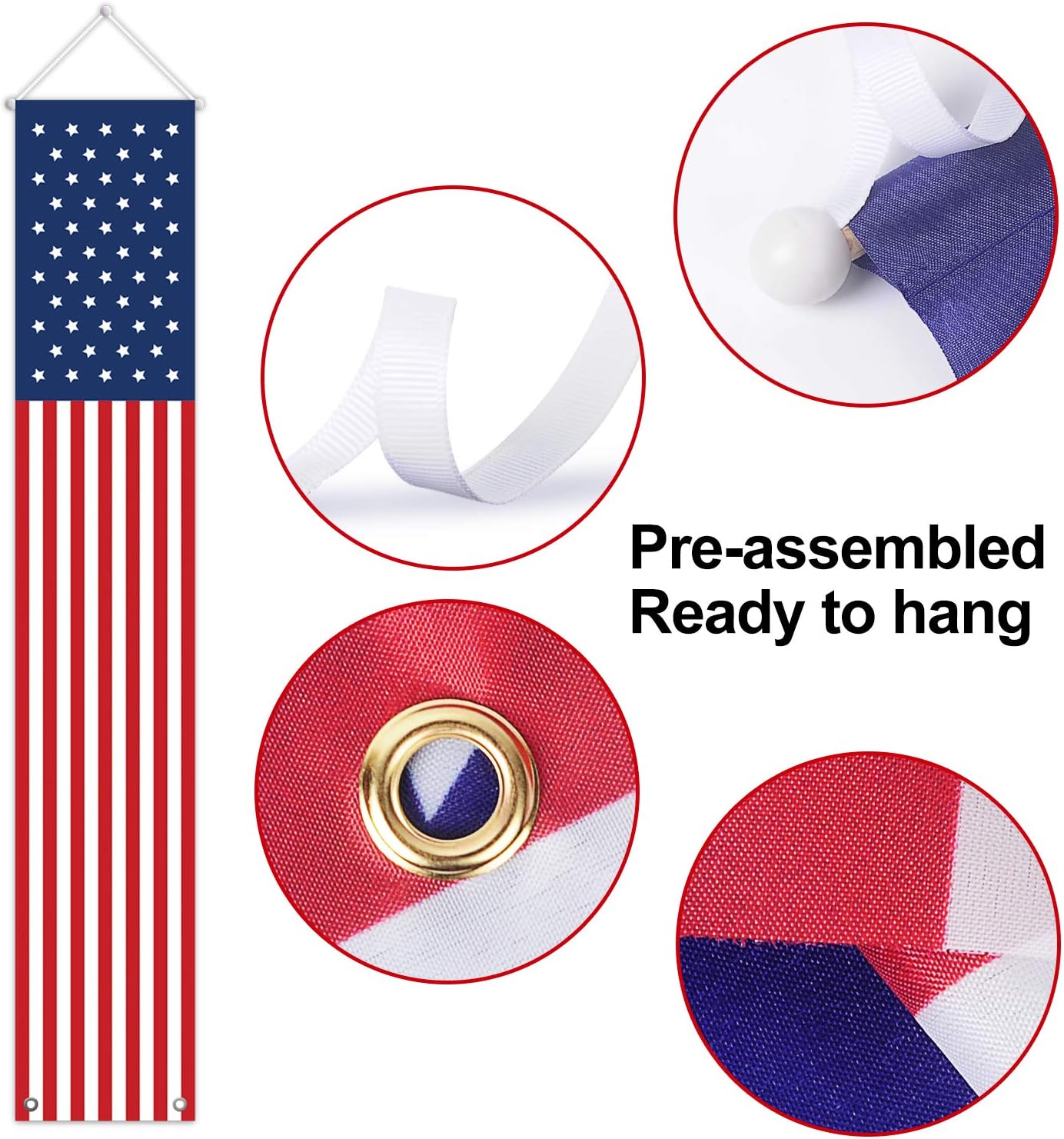 4th of July Decorations - Patriotic American Flag Banners & Porch Sign | Red, White & Blue (2 Pcs)