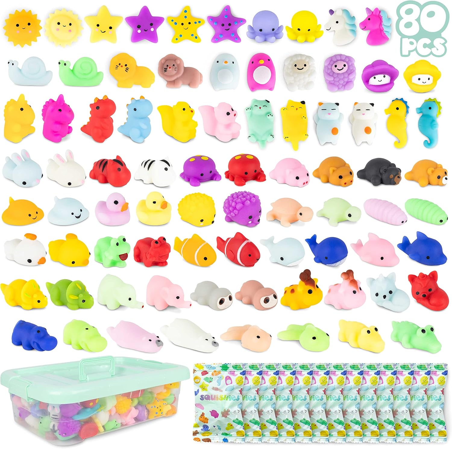 BONNYCO Mochi Squishy Toys - Bulk Pack of 80 for Kids' Party Favors | Perfect Goodie Bag Stuffers