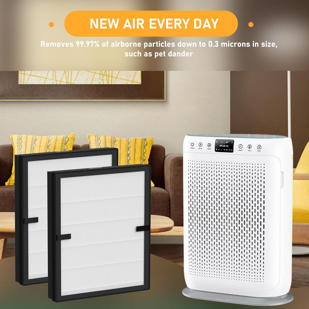 Allisfresh E-200 True HEPA Filter Replacement Compatible with Lunino E-200 Air Cleaner Purifier, 3-in-1 Filtration System with Activated Carbon Filter, 2 Pack White