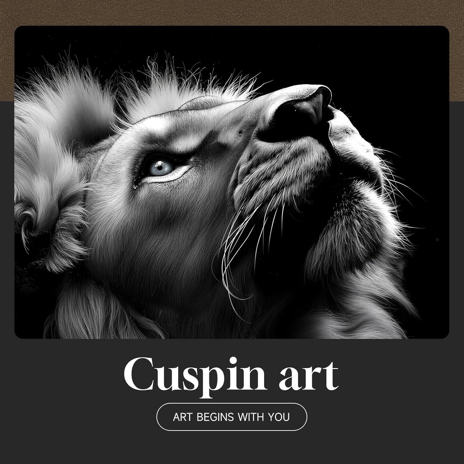 Modern Wall Art - Framed Black and Gray Lion Portrait by [Brand Name] | Minimalist 24x36 In Decor