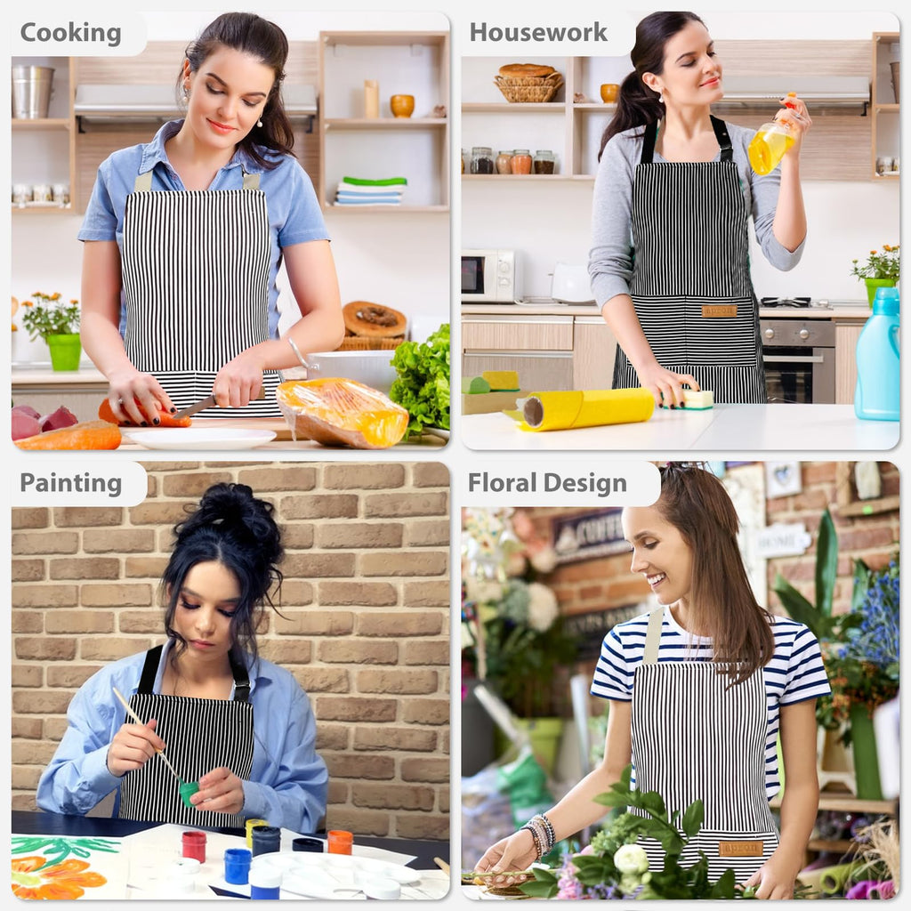 TREASO 2 Pack Aprons for Women with Pockets, Kitchen Cooking Apron for Men, Adjustable Apron Suitable for Chefs, Waiters, Baking, and Nail Technicians