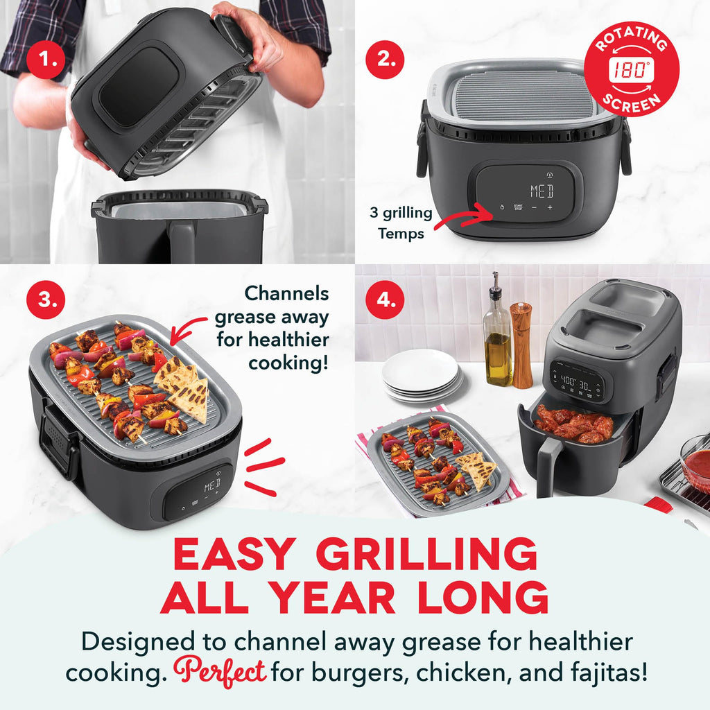 Dash Flip & Fry™ Digital 2-in-1 Grill & Air Fryer - Has AirCrisp® Technology - Digital Touchscreen, Ceramic Nonstick Grill Plate & Special Dehydrate Function - 7 Quarts - Forged Iron