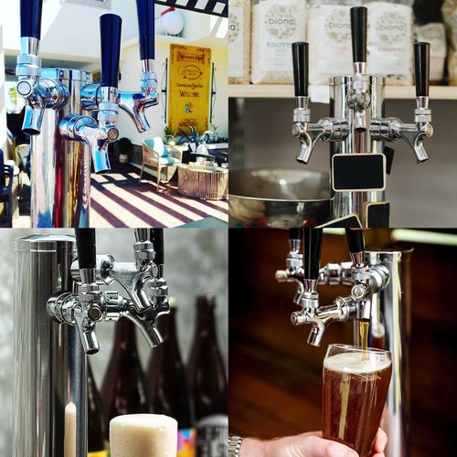 Dbgogo All Stainless Steel Triple Tap Draft Beer Tower, 3” Flange Self-Closing Beer Tap Tower Kegerator Tower Keg Tap Dispenser 1/4'' Barb Fitting Kit for Kegerator Countertop Installation