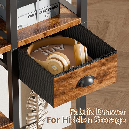 Furologee 6 Tier Bookshelf with USB Ports and Power Outlet, Double Tall Book Shelf with Drawer, Wide FreeStanding Shelf Units, Reversible Storage Rack for Bedroom, Living Room, Bathroom, Rustic Brown
