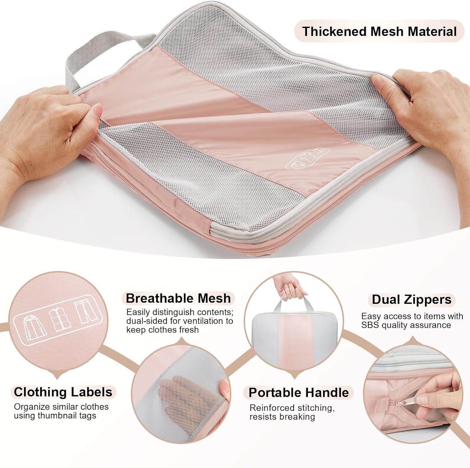 OlarHike Compression Packing Cubes - 10 Set Travel Organizer for Clothes | Space-Saving Beige Bags