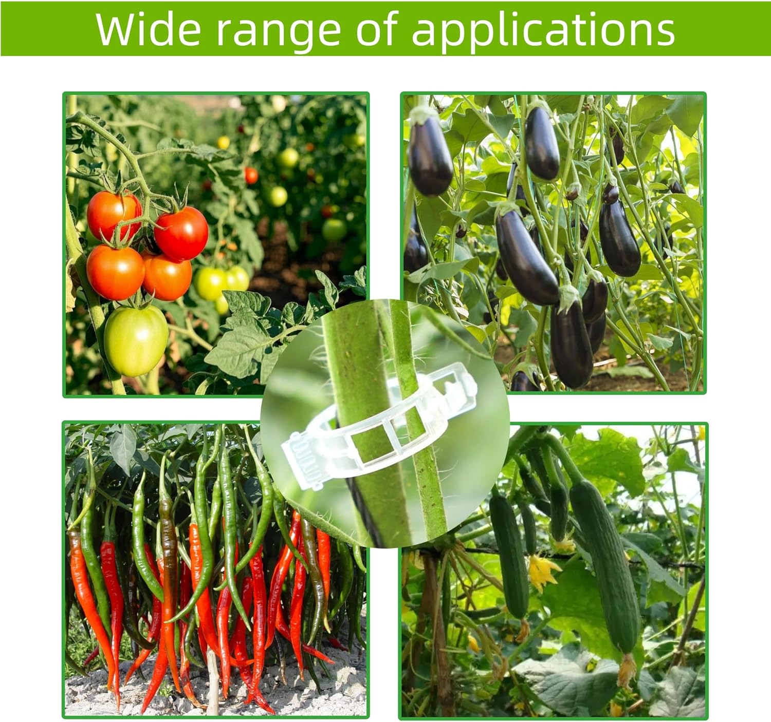 Skiennix Plant Support Clips - 100 Pcs Plastic Clips for Securing Tomato Vines | Green Garden Clips