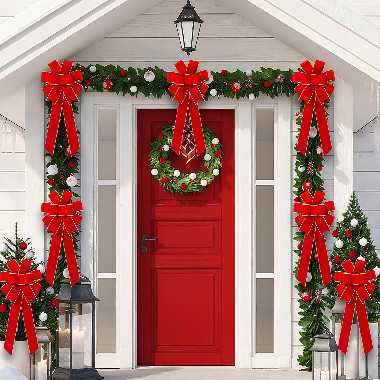 Red Velvet Christmas Bows - Gold Wired Decorative Bows for Wreaths, Trees & Outdoor Use | Gift Box Included