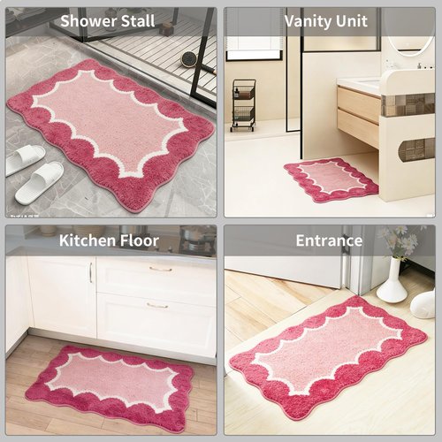 Wylumen Cute Scalloped Rose Pink Bathroom Rugs Mat,Non Slip Absorbent Quick Dry Bath Mats for Shower Room,Microfiber Bath Mats for Bathroom Floor Washable Carpet for Shower Tub Sink Bedroom,20"x32"