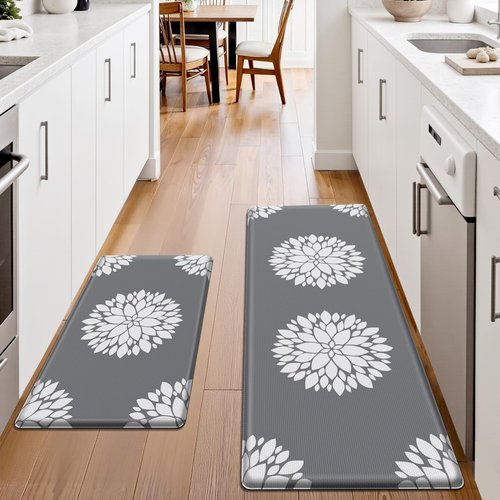 DailyCuddles Kitchen Mats for Floor [2PCS], Soft Anti Fatigue Kitchen Rugs for Home, Water Resistant Cushioned Standing Desk Mats, Non-slip Comfort Mat for Floor, Kitchen, Office, Sink, Laundry (Grey)