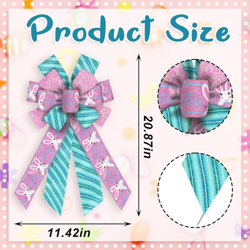 Hying Large Easter Bunny Bows - Glitter Pink & Blue Burlap Wreath Decor | Spring Holiday Tree Topper