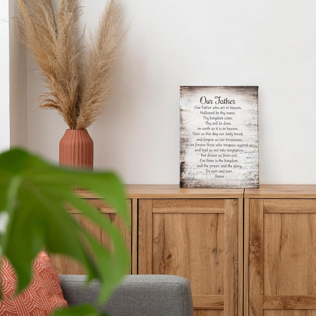 PHAMTE Our Father Prayer Wall Decor - Inspirational Christian Art Print | Framed Canvas (11x14)