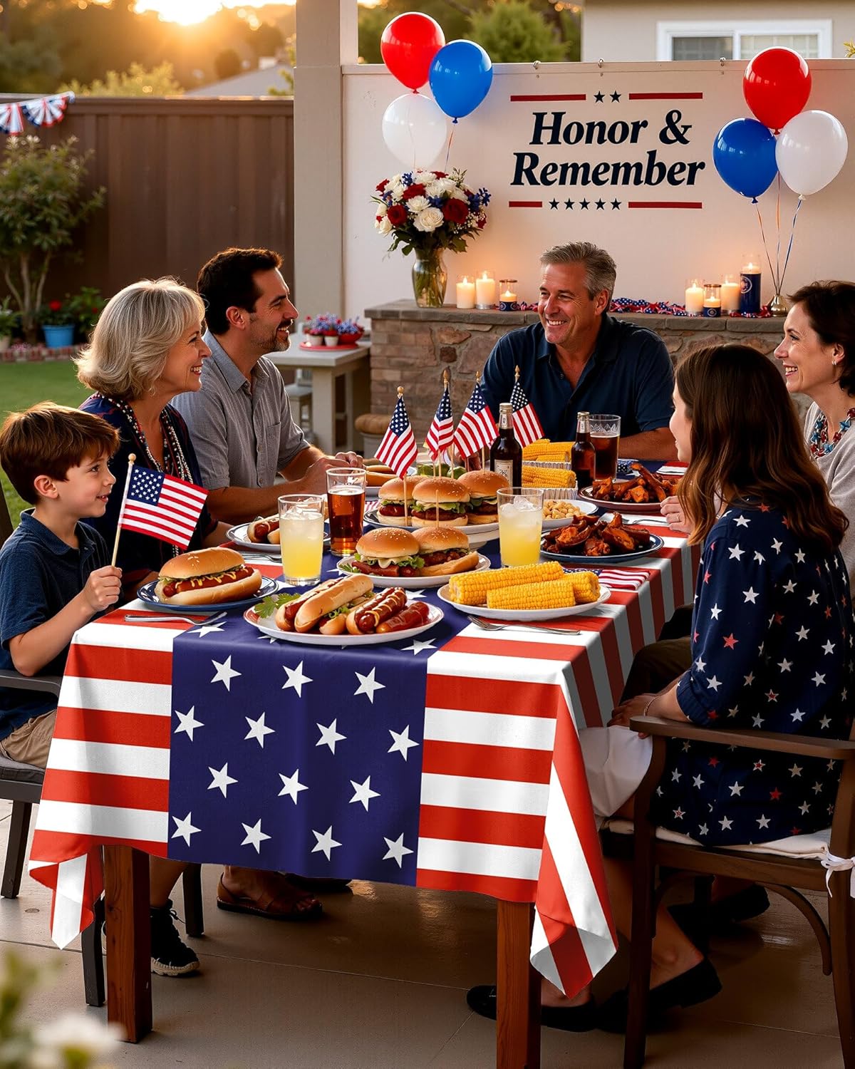 Pureegg Disposable Plastic Tablecloth - 4th of July American Flag Design | 54 x 108 Inch, 10 Pack for BBQs & Picnics