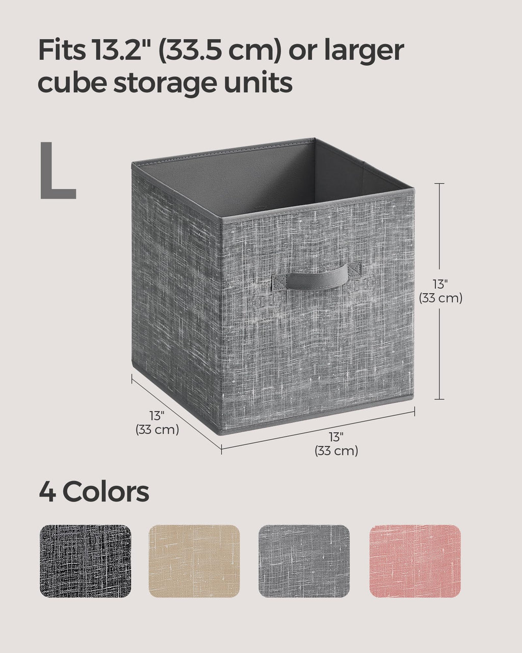 SONGMICS Storage Cubes, 13 x 13 x 13 Inches Non-Woven Fabric Bins with Double Handles, Set of 8, Closet Organizers for Shelves, Foldable, for Clothes, Cattail Gray UROB833G01
