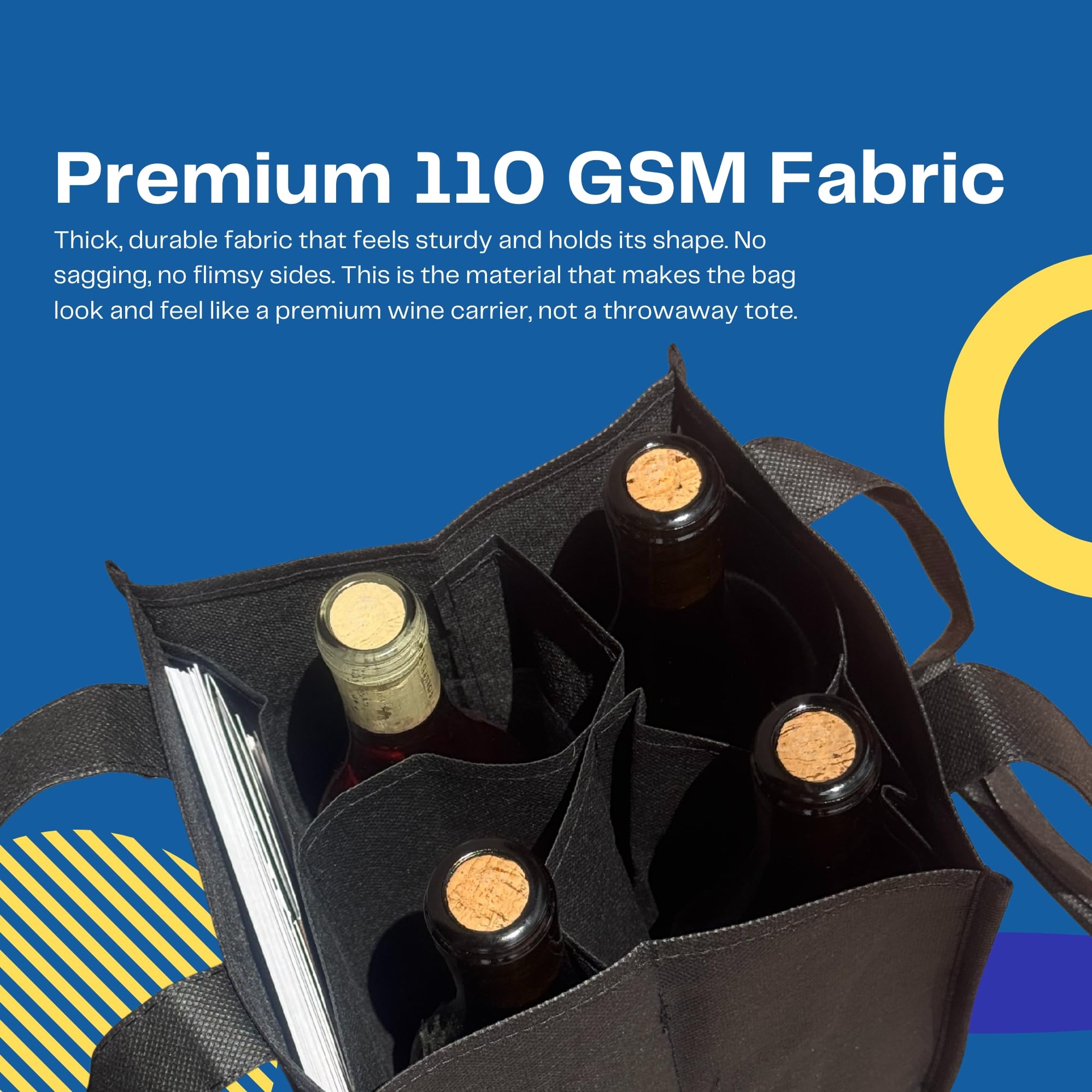 Wine Tote Bag with Dividers – 4 Bottle Carrier for Wine, Champagne & Liquor – Reusable, Eco-Friendly Travel Gift Bag