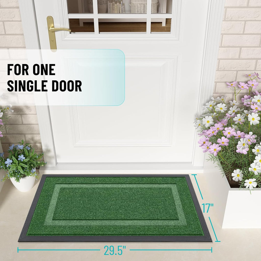OLANLY Indoor Outdoor Front Door Mat - Waterproof, All-Weather, Easy Clean | 29.5x17 Inches, Green
