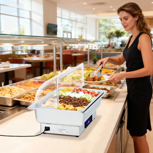 Garvee Electric Chafing Dish Buffet Set, 9 QT Stainless Steel Food Warmer with Temperature Control & Transparent Roll Top Lid, Catering Server for Parties, Banquets, Buffets, Keeping Food Warm & Fresh