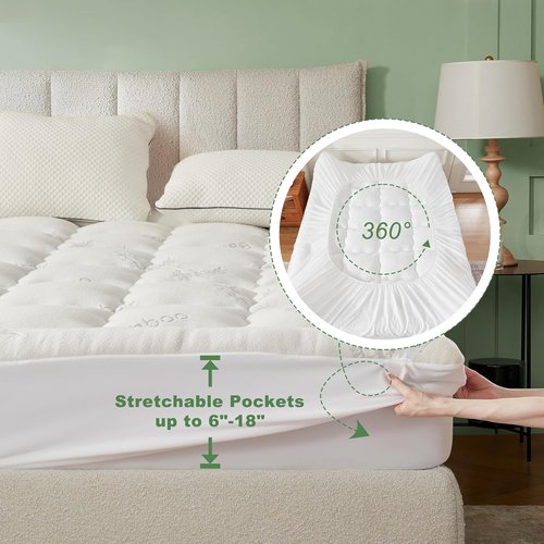 BEDLORE California King Mattress Topper - Soft Viscose Bamboo Pillow Top for Back Pain Relief | Fits 6-18 Inch Mattresses
