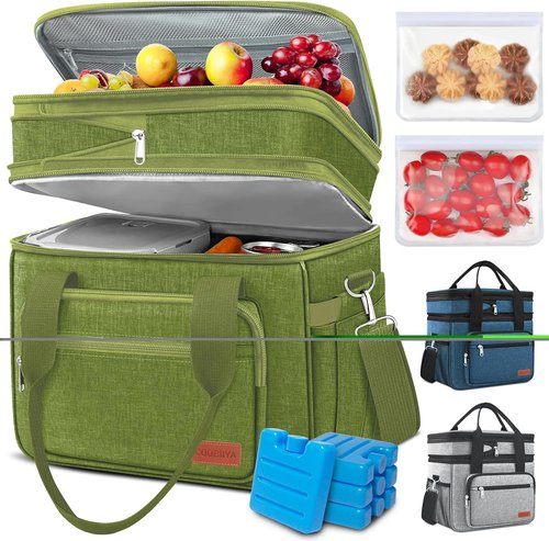 Coobiiya Insulated Lunch Bag Cooler - 23L Expandable, Leakproof Design with 4 Ice Packs & 10 Snack Bags | Perfect for Travel & Camping