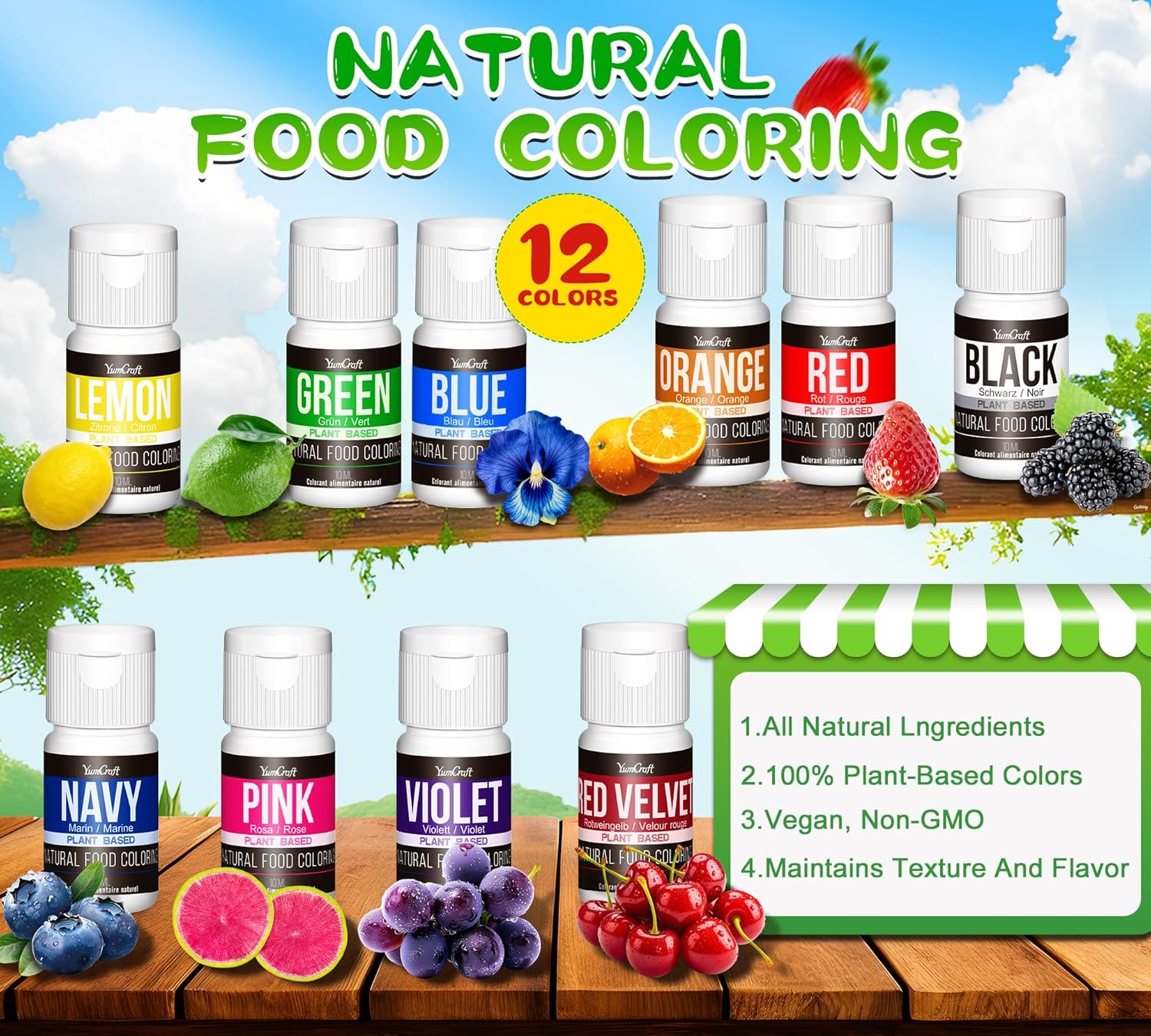 Natural Food Coloring - 10 Plant-Based Organic Liquid Dyes | Non-GMO, Artificial Dye-Free for Baking & Decorating