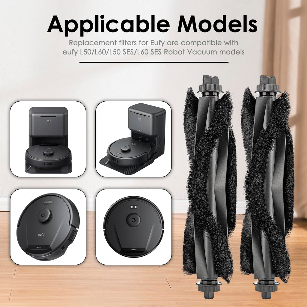 (2 Pack) L60 L50 Replacement Roller Brushes Compatible With eufy L60, L60 Hybrid, L60 SES, L50 SES, L50 Series Robot Vacuum, Main Brush Accessories Kit, Multi-Surface Brush
