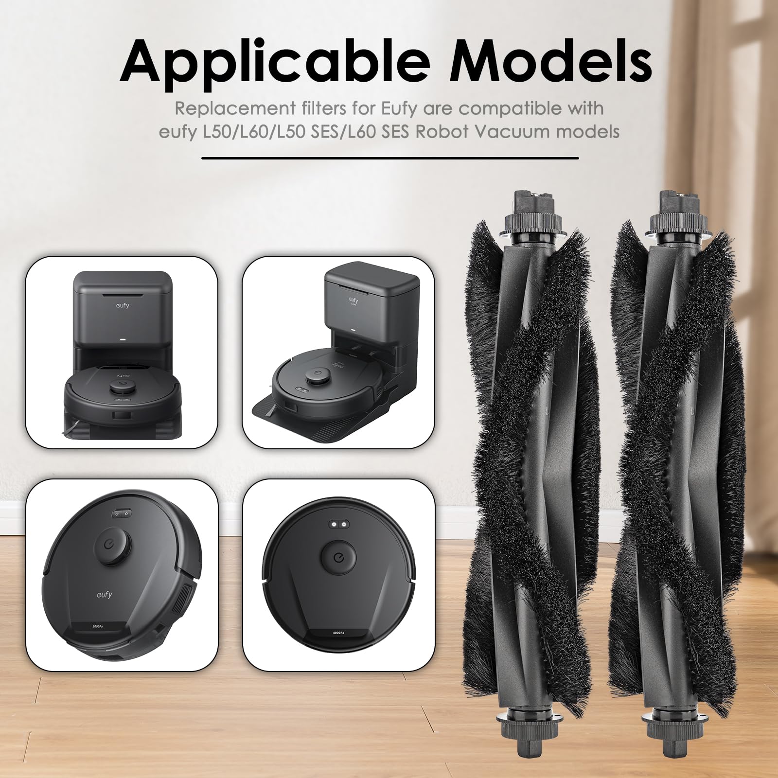 (2 Pack) L60 L50 Replacement Roller Brushes Compatible With eufy L60, L60 Hybrid, L60 SES, L50 SES, L50 Series Robot Vacuum, Main Brush Accessories Kit, Multi-Surface Brush