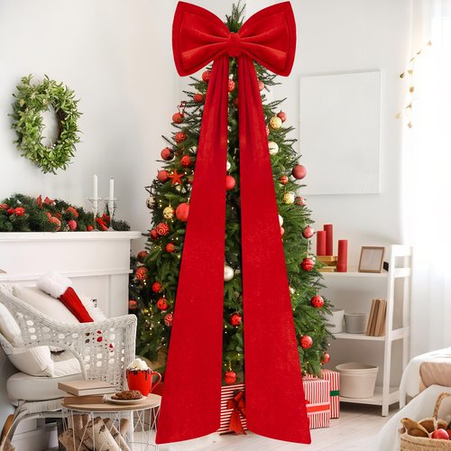 Iceyyyy 59 Inch Huge Red Bow Christmas Tree Topper,Double-Layer Large Red Velvet Decorate Bows,Extra Large Red Christmas Velvet Bow for Home Party Wedding Car Holiday Decor