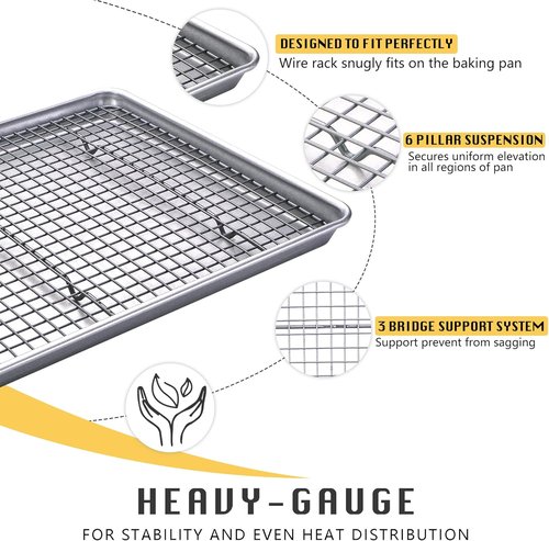 HONGBAKE Nonstick Baking Sheet with Rack - 13'' X 18'' Durable Cookie Pan & Cooling Rack, Space Silver
