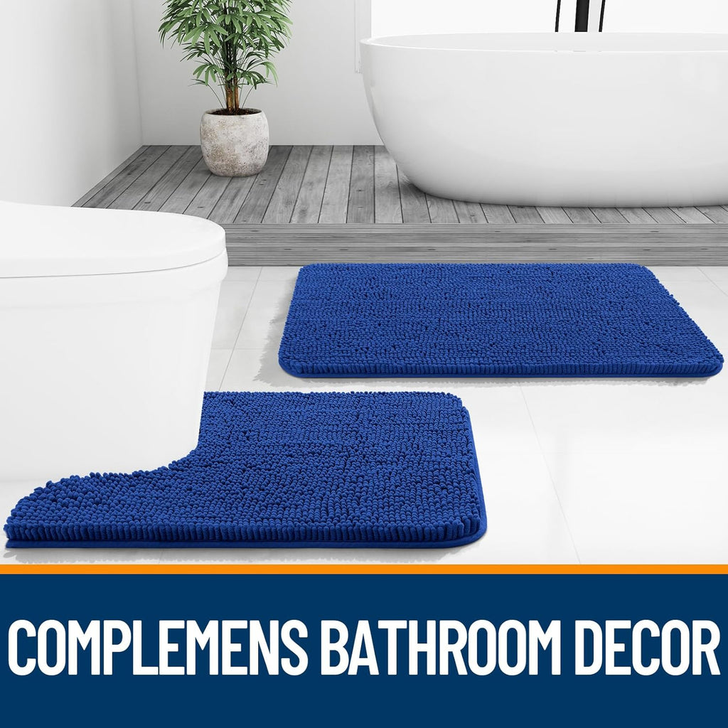 OLANLY Bathroom Rugs - Extra Soft Chenille Bath Mats with Rubber Backing | 30x20 Royal Blue, Quick Dry & Machine Washable