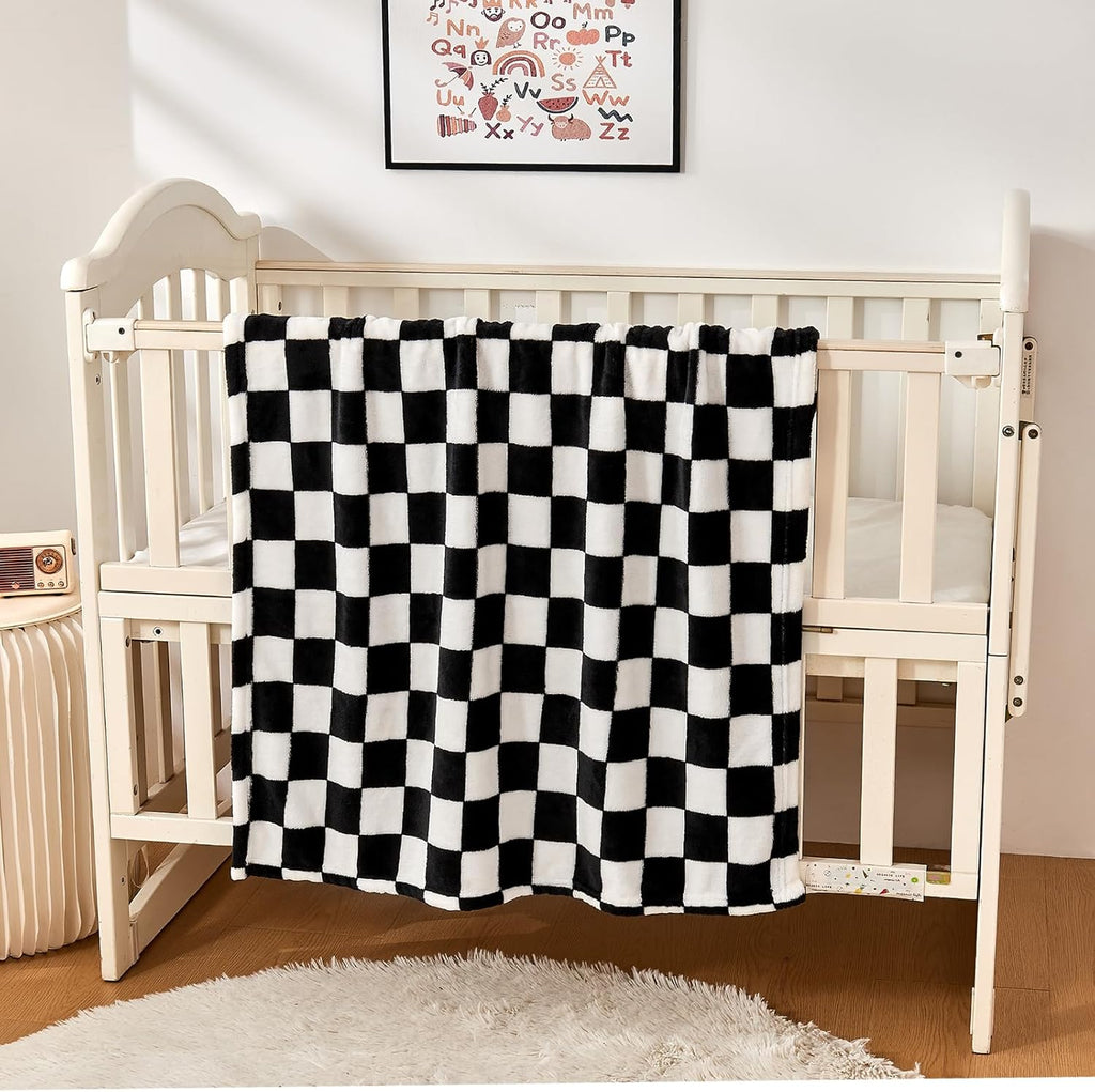 Yurhap Checkered Baby Blanket - Ultra Soft Fleece for Boys & Girls | Cozy 30''x40'' Infant Receiving Blanket in Black