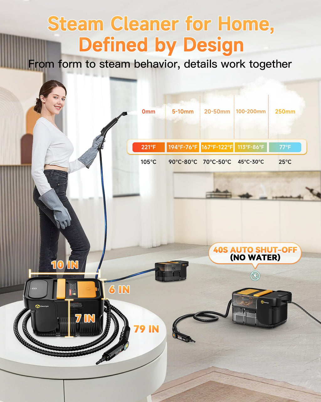 Gautye Steam Cleaner, 3 Level Adjustable Handle, 10s Heat Up, 2.11 Quarts Tank, Handheld Steam Cleaner with 18 pcs Accessories, Steam Cleaner for Home for Floor, Dirt, Grease, Grout, Tile, Car