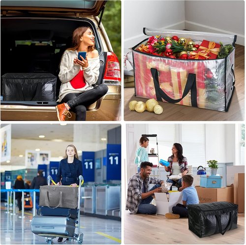 BALEINE Oversized Moving Bags - Heavy-Duty Storage Totes with Reinforced Handles | Winter Grey, 6-Pack