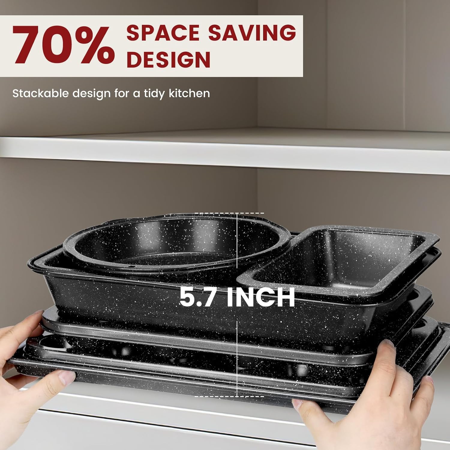 Terlulu 10-Piece Nonstick Baking Pans Set - Stackable Carbon Steel Bakeware for Oven Cooking | Black