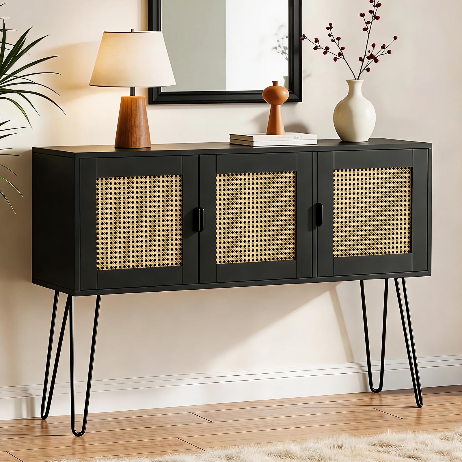 Netstar 47" Entryway Table, Console Sofa Table with Storage, Hallway Table for Foyer & Entry Decor, Boho Farmhouse Style, Anti-Tip, Black