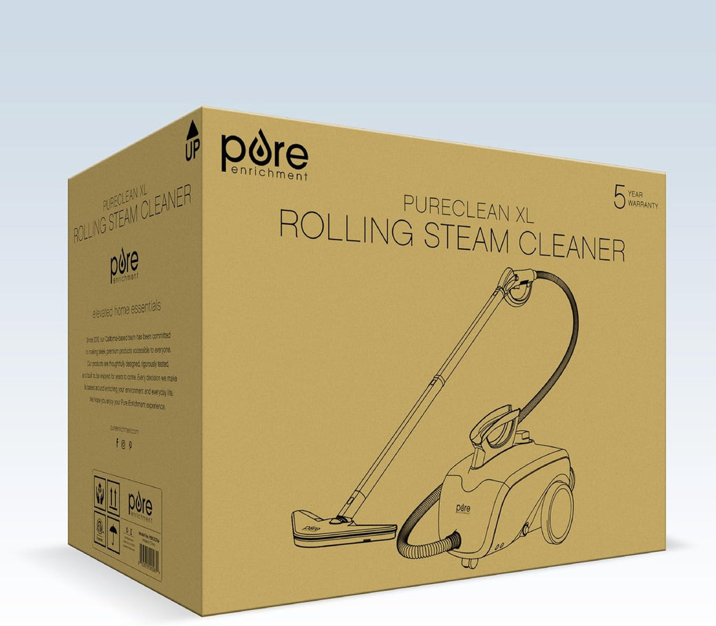 Pure Enrichment PureClean XL Rolling Steam Cleaner - 1.5L Heavy-Duty Steamer with 17 Accessories for Chemical-Free Deep Cleaning