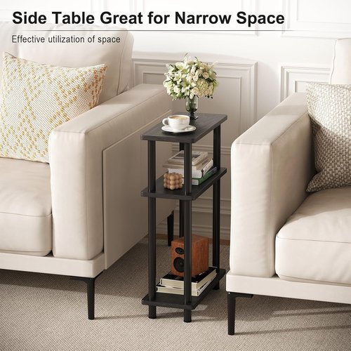 Apicizon Narrow Side Table - 3-Tier Slim End Table with Storage Shelf for Small Spaces | Black