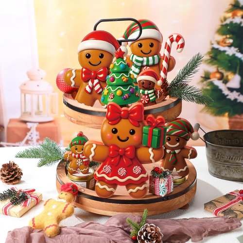 AceOrbit 8-Inch Large Gingerbread Man | Rustic Wooden Christmas Table Decoration - 6 Pcs Set