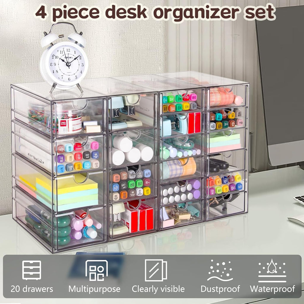 VZKAH Acrylic Organizer - 20 Drawer Desk Storage Solution | Clear Makeup & Craft Organizer